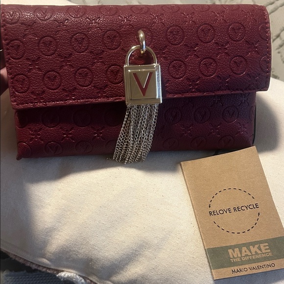 Mario Valentino Burgundy Clutch with Silver Chain Accent - Picture 5 of 14